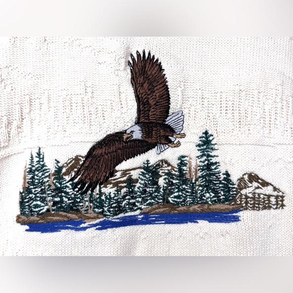VTG Shenandoah Sweater Cream embroidered Bald Eagle Mountains chunky-knit Sz XXL - Picture 2 of 9